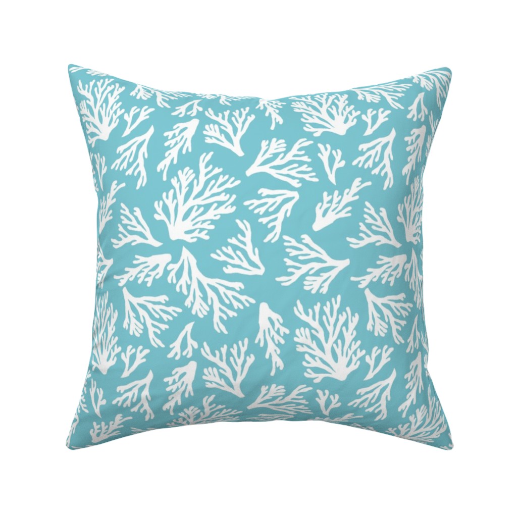 Coral - Turquoise Pillow, Woven, Black, 16x16, Single Sided, Blue