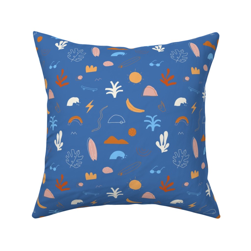 Summer Dayz - Blue Pillow, Woven, Black, 16x16, Single Sided, Blue, True Blue