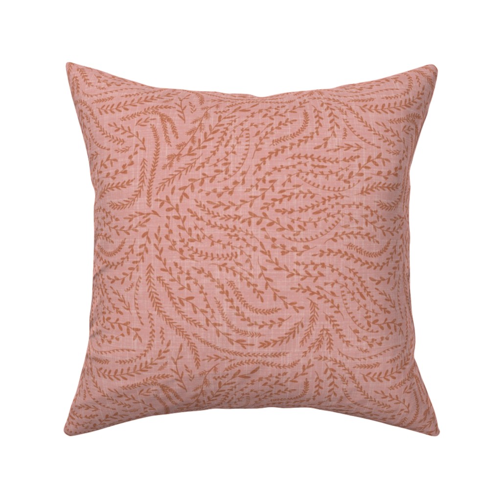 Notion - Fine Floral - Pink and Rust Pillow, Woven, Black, 16x16, Single Sided, Pink