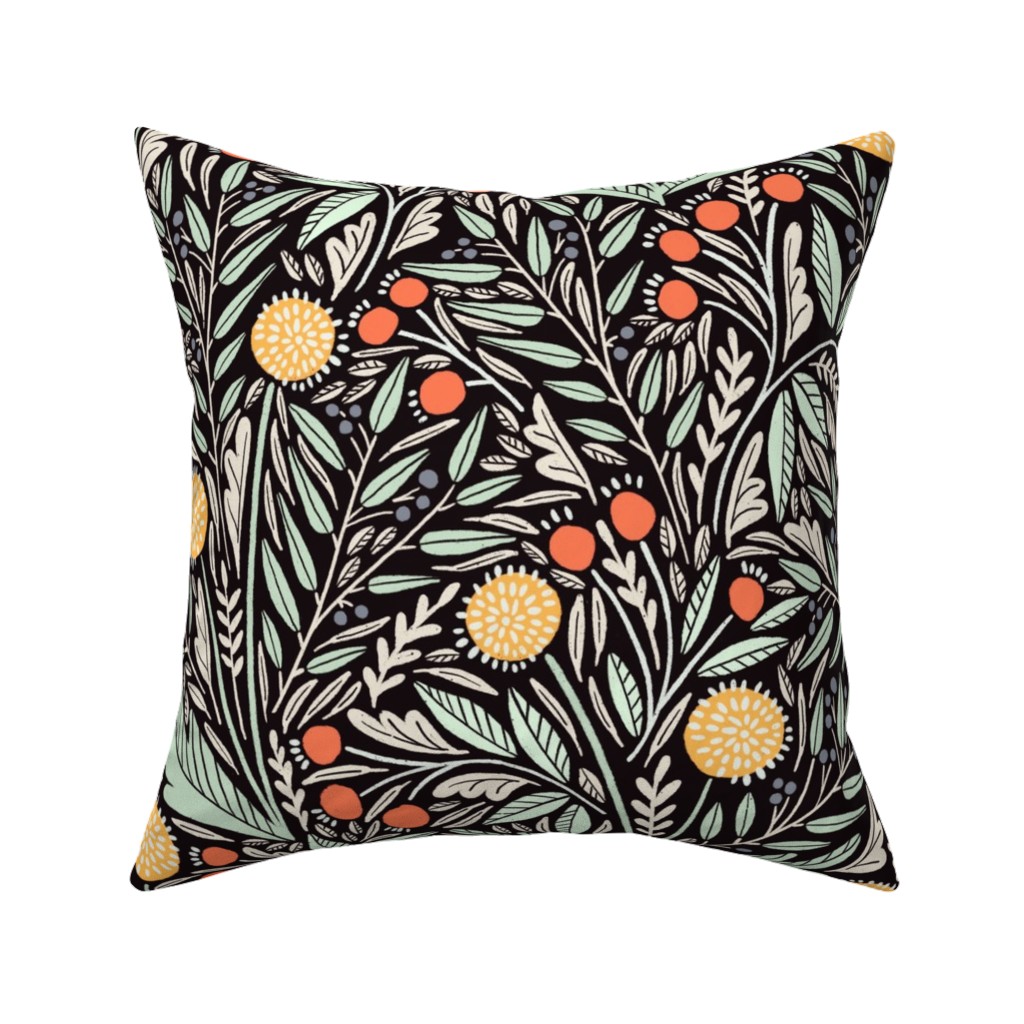 Astrid - Dark Pillow, Woven, Black, 16x16, Single Sided, Multicolor
