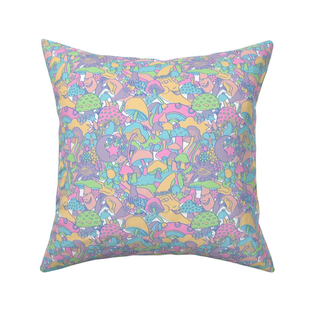 Magical Mushroom World - Pastel Pillow, Woven, Black, 16x16, Single Sided, Multicolor