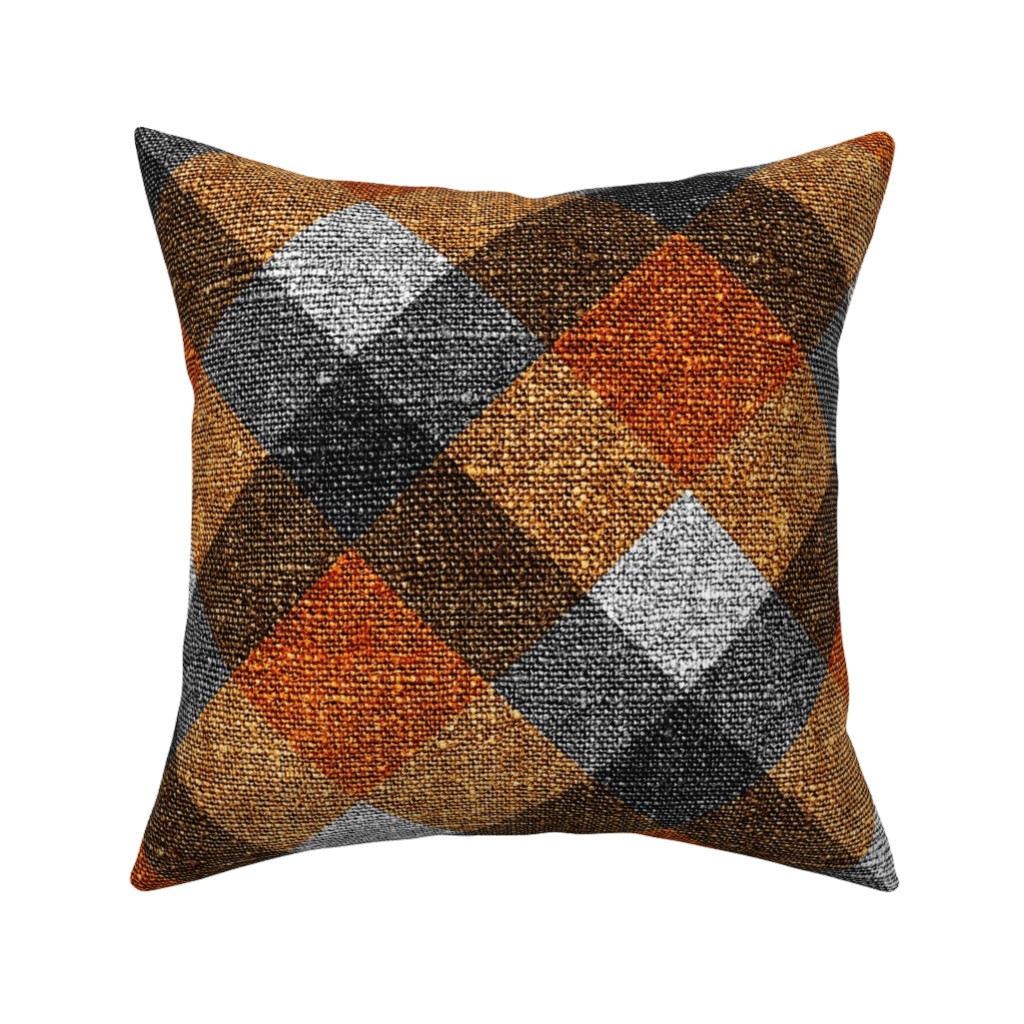 Fall Textured Plaid - Orange and Gray Pillow, Woven, Black, 16x16, Single Sided, Orange