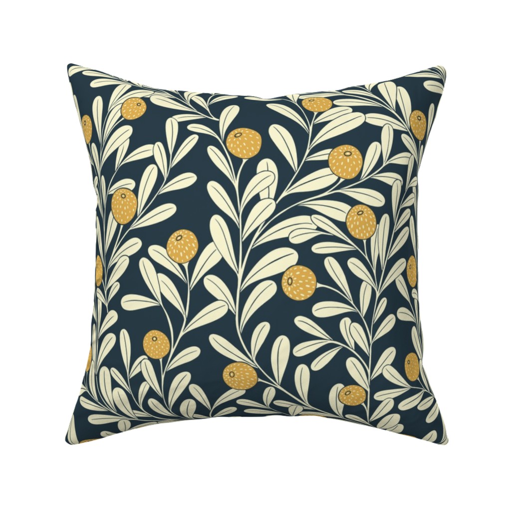 Waved Vines and Fruit - Dark Pillow, Woven, Black, 16x16, Single Sided, Multicolor