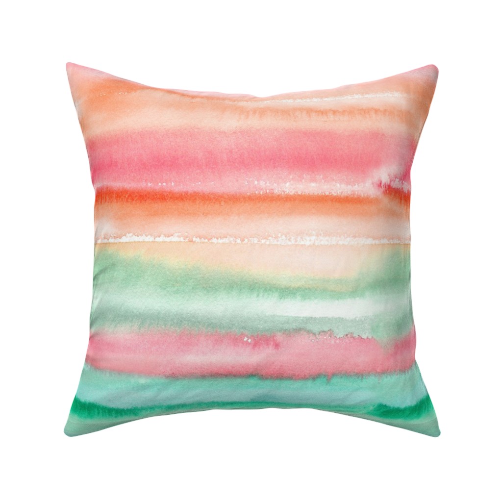 Ombre Watercolor Sunset - Green & Pink Pillow, Woven, Black, 16x16, Single Sided, Multicolor