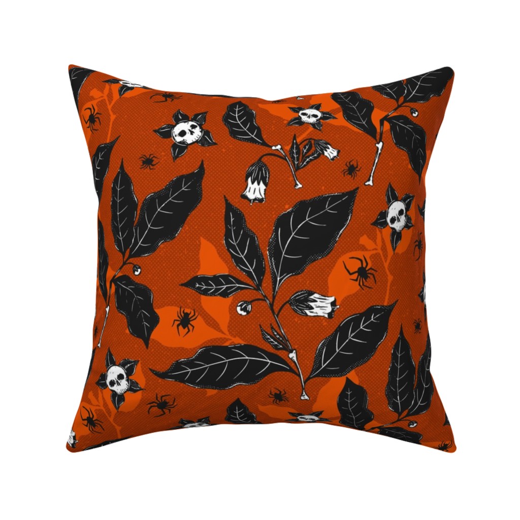 Atropa Belladonna - Orange Pillow, Woven, Black, 16x16, Single Sided, Orange