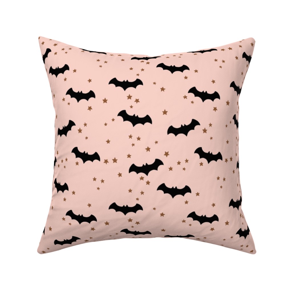 Twinkle Bats - Black on Pink Pillow, Woven, Black, 16x16, Single Sided, Pink