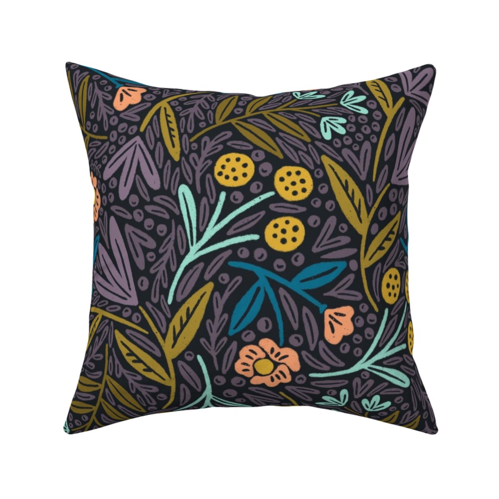 Lorelei Floral - Purple Pillow, Woven, Black, 16x16, Single Sided, Purple