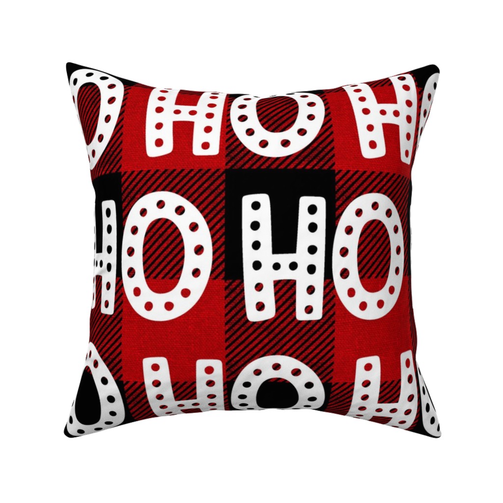 Buffalo Plaid Ho Ho Ho - Red and Black Pillow, Woven, Black, 16x16, Single Sided, Red, Red