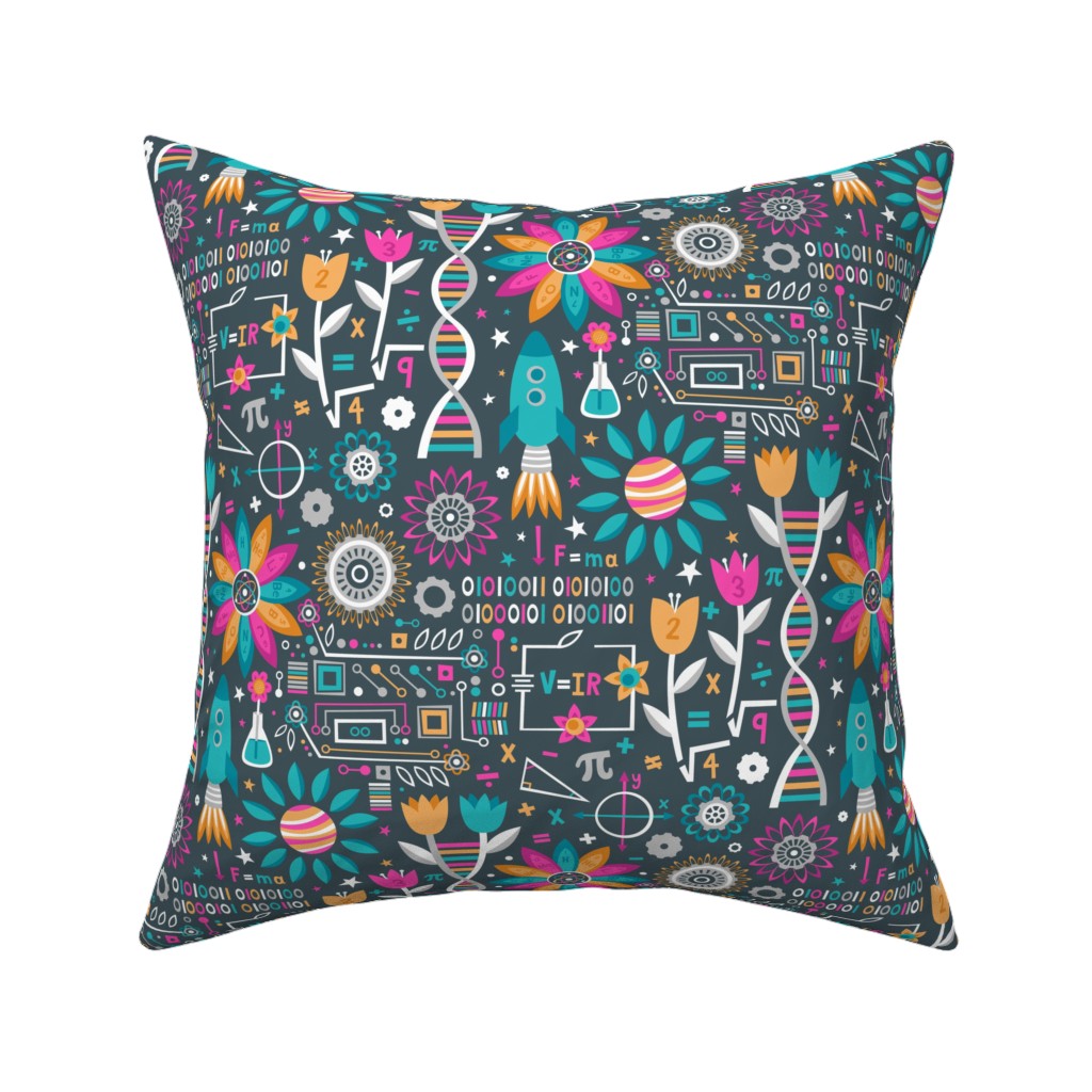 Flowers and Stem Pillow, Woven, Black, 16x16, Single Sided, Multicolor, Orange Dream