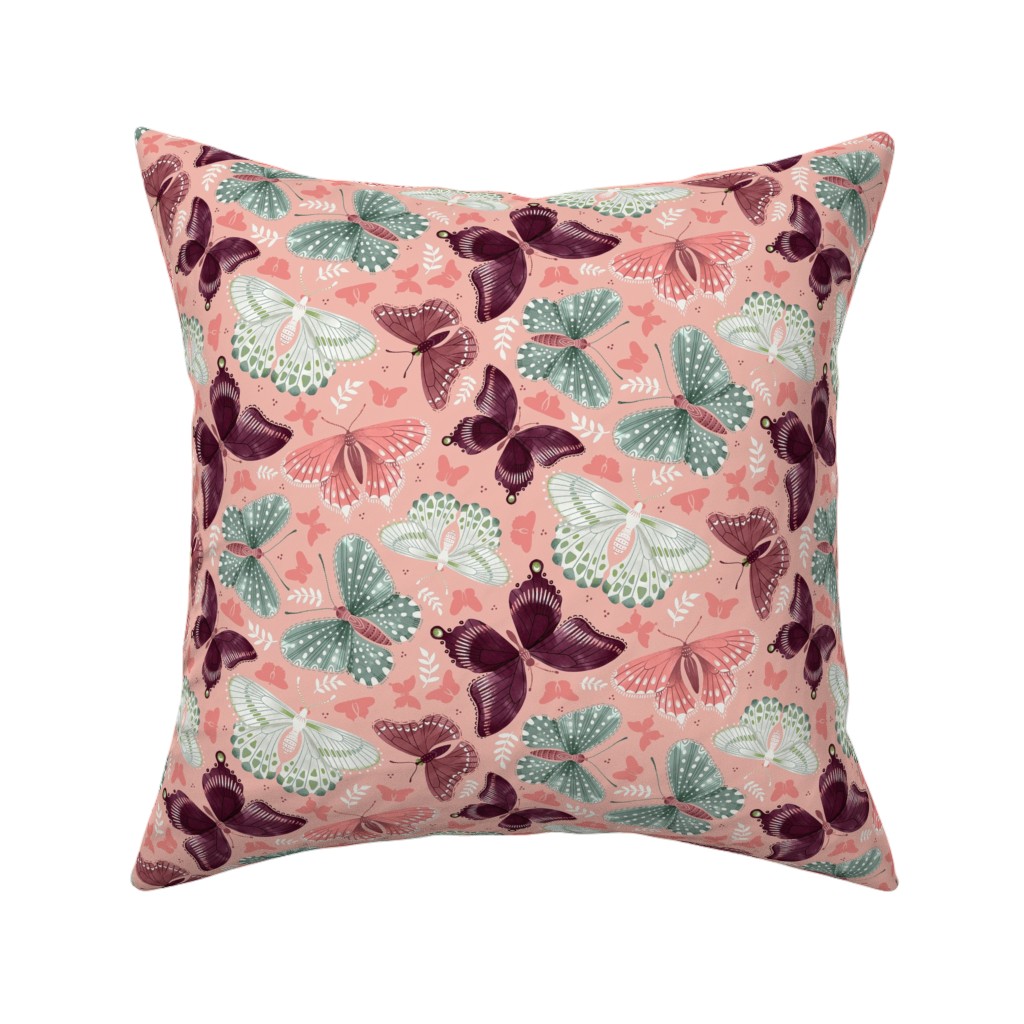 Romantic Butterflies - Pink Pillow, Woven, Black, 16x16, Single Sided, Pink