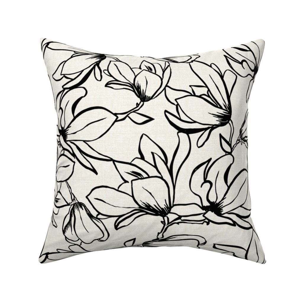 Magnolia Garden - Textured - White & Black Pillow, Woven, Black, 16x16, Single Sided, Beige, Pearl