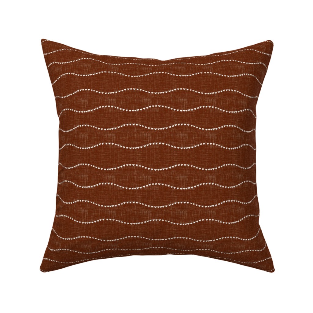 Heart Wave - Rust Pillow, Woven, Black, 16x16, Single Sided, Brown, Brown