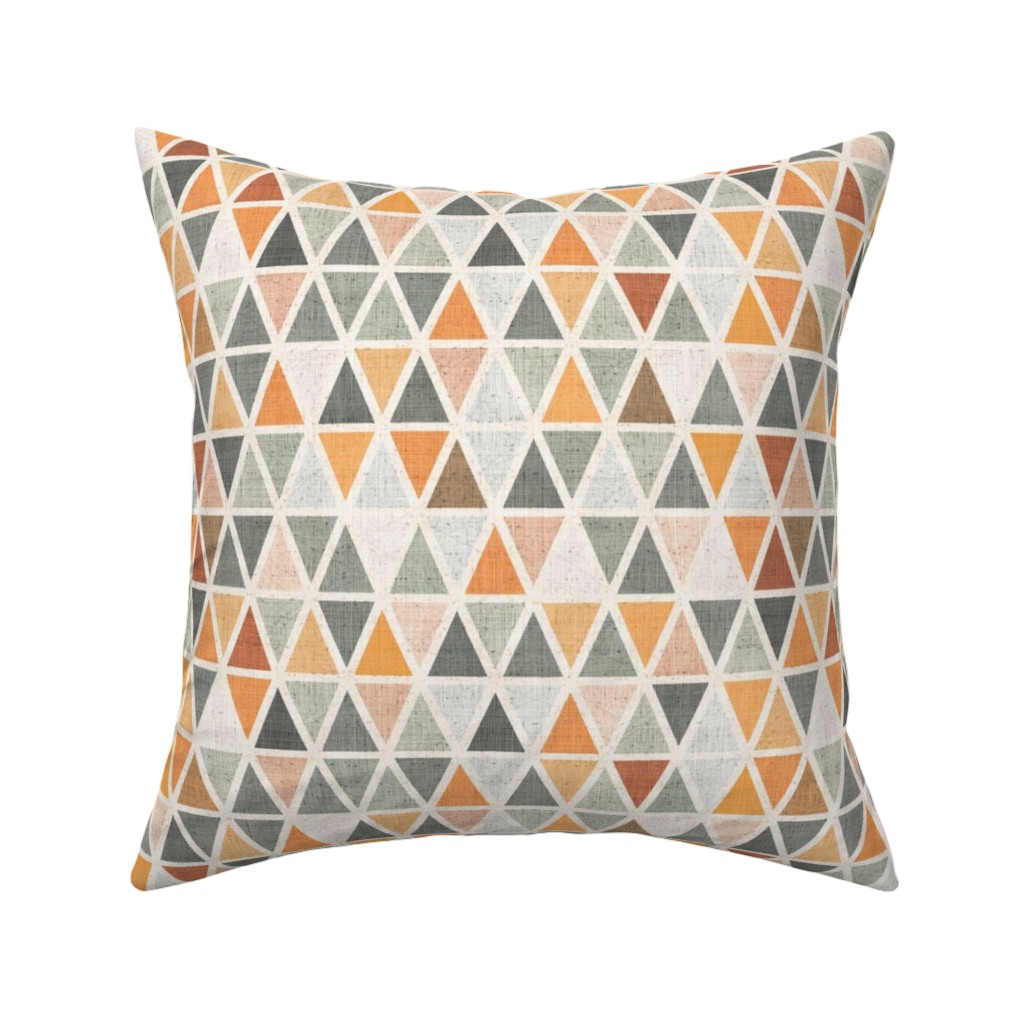 Triangles - Grey and Orange Pillow, Woven, Black, 16x16, Single Sided, Multicolor