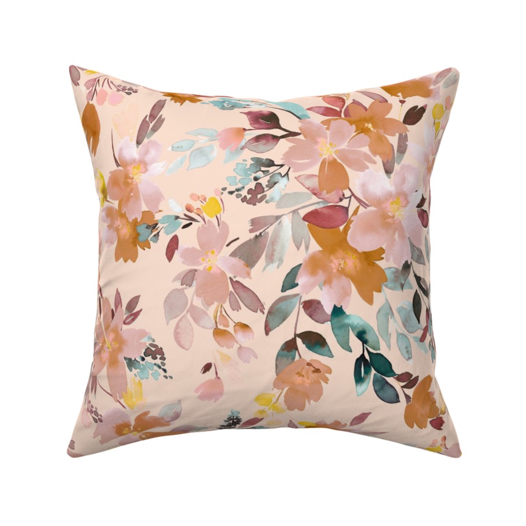 Summery Oleander Floral - Soft Pink Pillow, Woven, Black, 16x16, Single Sided, Pink