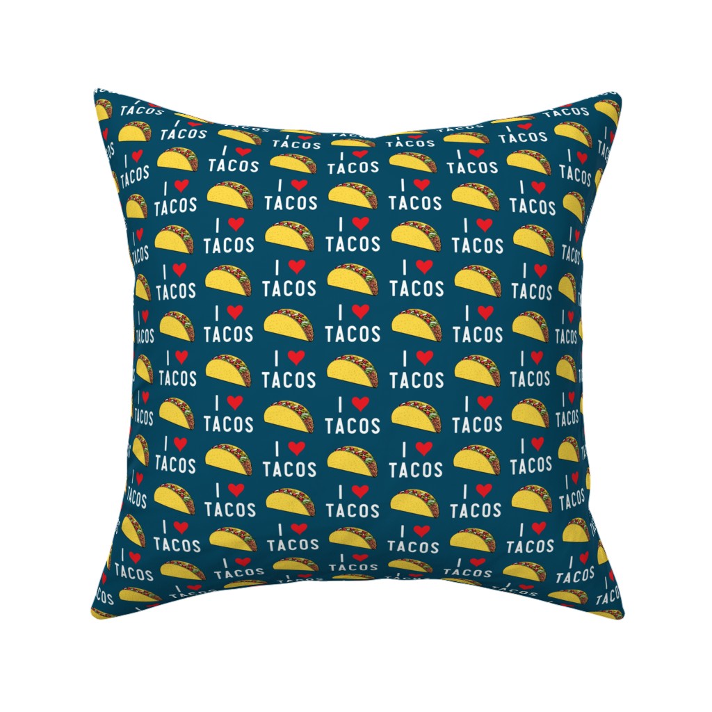 I Heart Tacos Pillow, Woven, Black, 16x16, Single Sided, Blue, True Blue