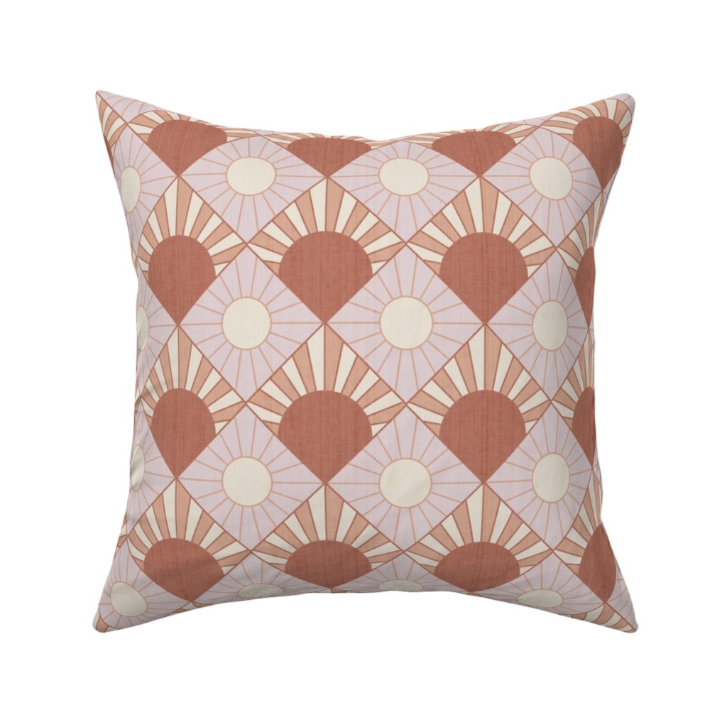Mid Century Geometric Sun - Pink Pillow, Woven, Black, 16x16, Single Sided, Pink