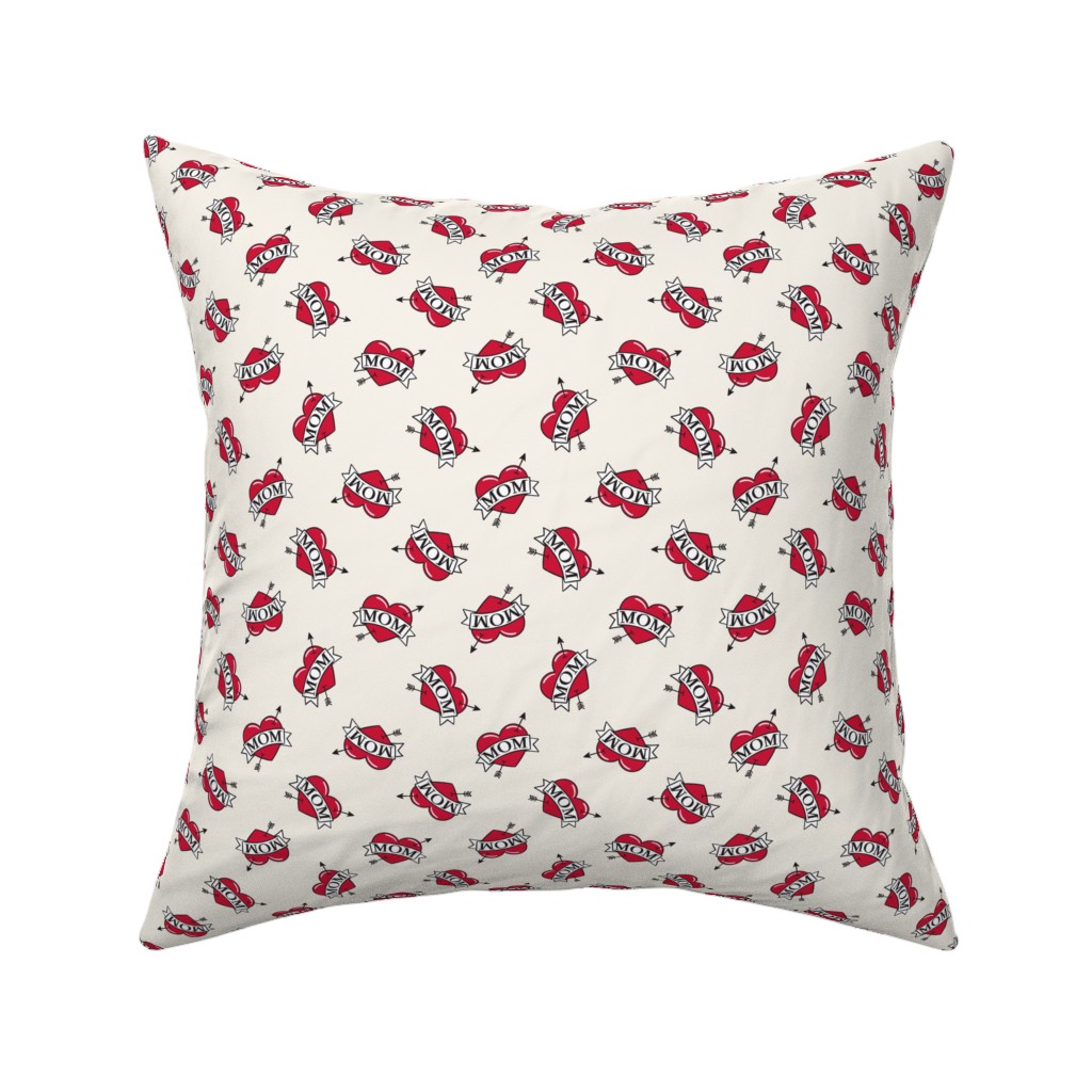 Mom Heart Tattoo - Red on Cream Pillow, Woven, Black, 16x16, Single Sided, Red, Red