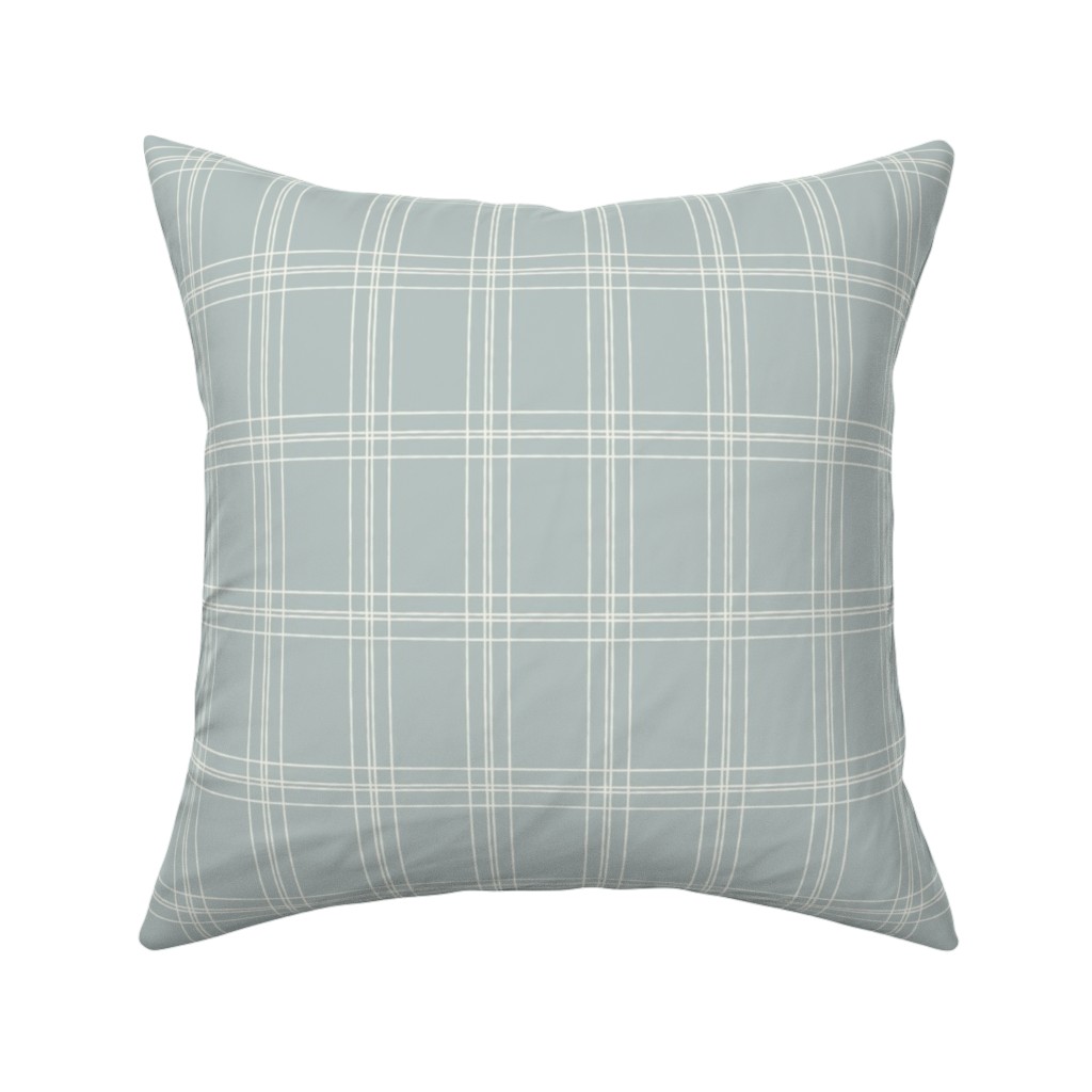 Lined Linens - Quad Plaid - Ivory, Blue Pillow, Woven, Black, 16x16, Single Sided, Blue, True Blue