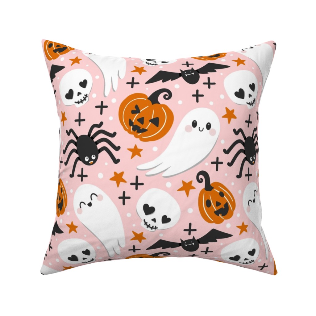 Cute Halloween - Pink Pillow, Woven, Black, 16x16, Single Sided, Pink