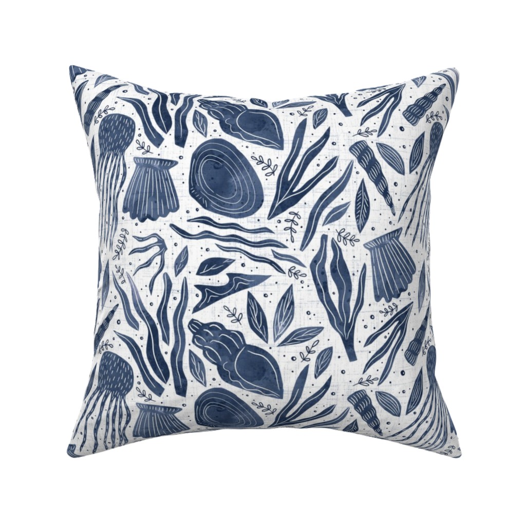 Sea Shells - Navy Pillow, Woven, Black, 16x16, Single Sided, Blue