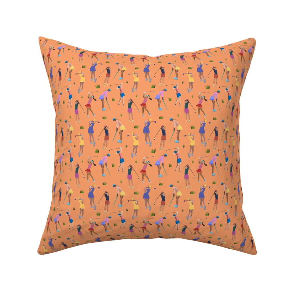 Golf Girls Pillow, Woven, Black, 16x16, Single Sided, Orange