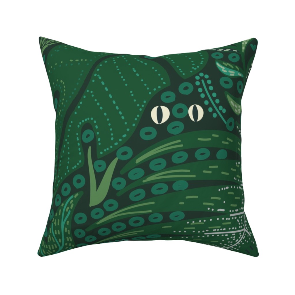 Hiding in Moody Tropical Leaves - Green Pillow, Woven, Black, 16x16, Single Sided, Green, Classic Green