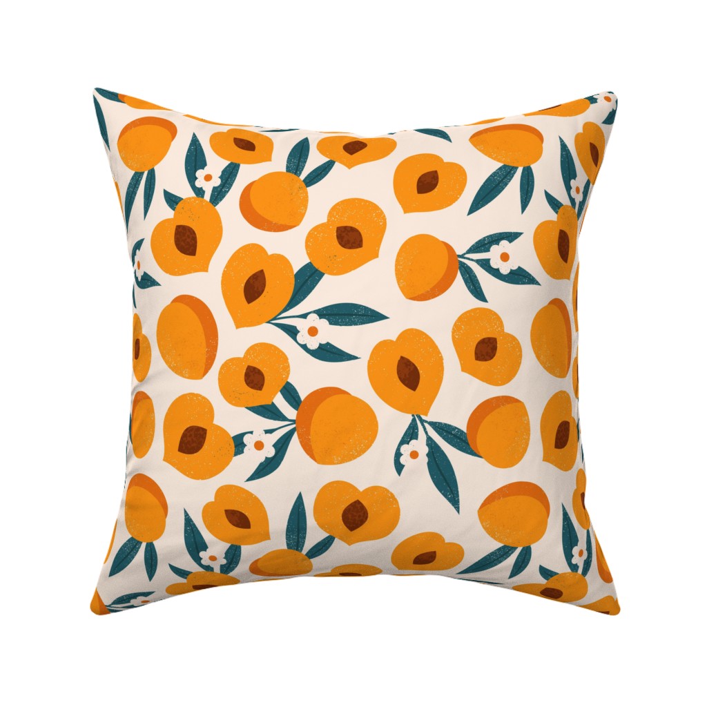 Summer Peches - Orange Pillow, Woven, Black, 16x16, Single Sided, Orange