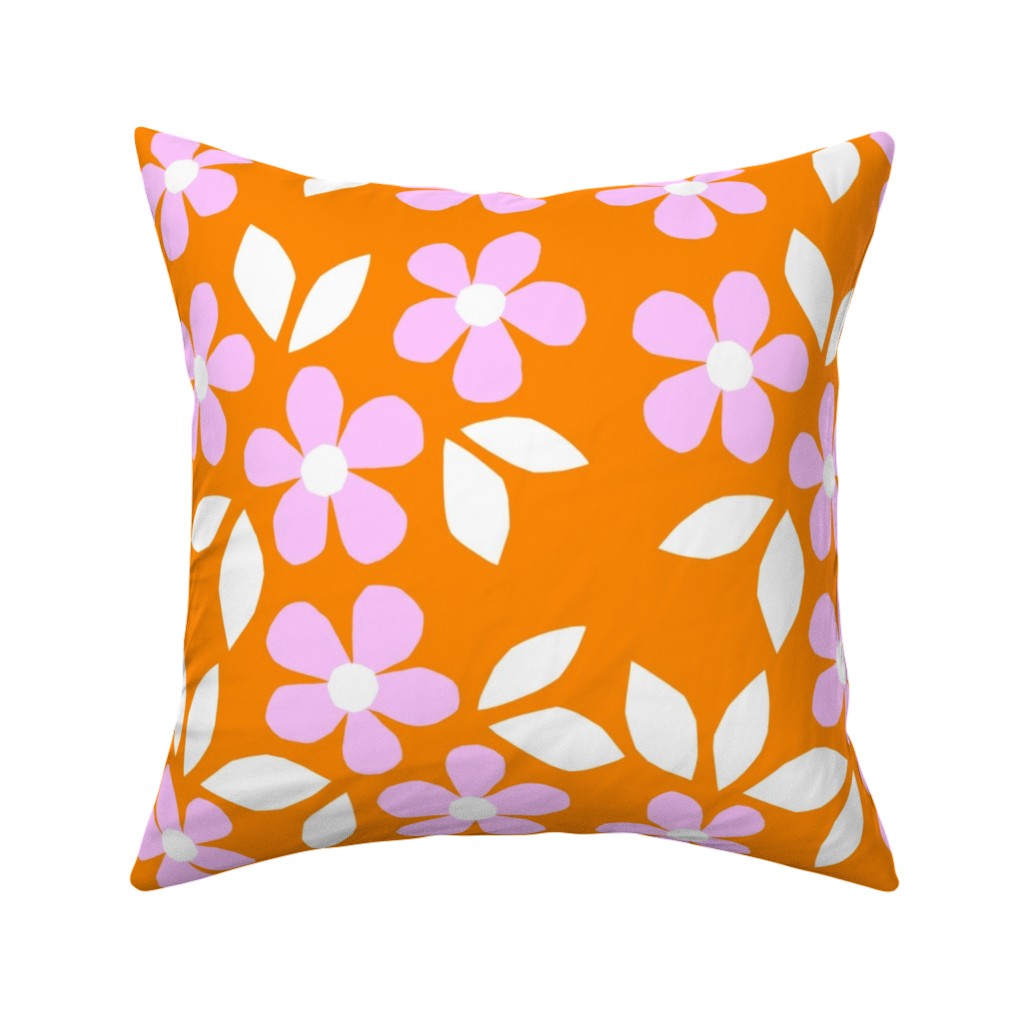 Bloom Happy Floral - Multi Pillow, Woven, Black, 16x16, Single Sided, Pink, Bright Pink