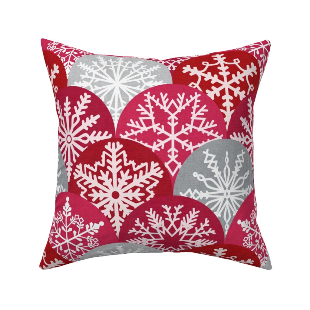 Christmas Snowflake Scallop Pillow, Woven, Black, 16x16, Single Sided, Red