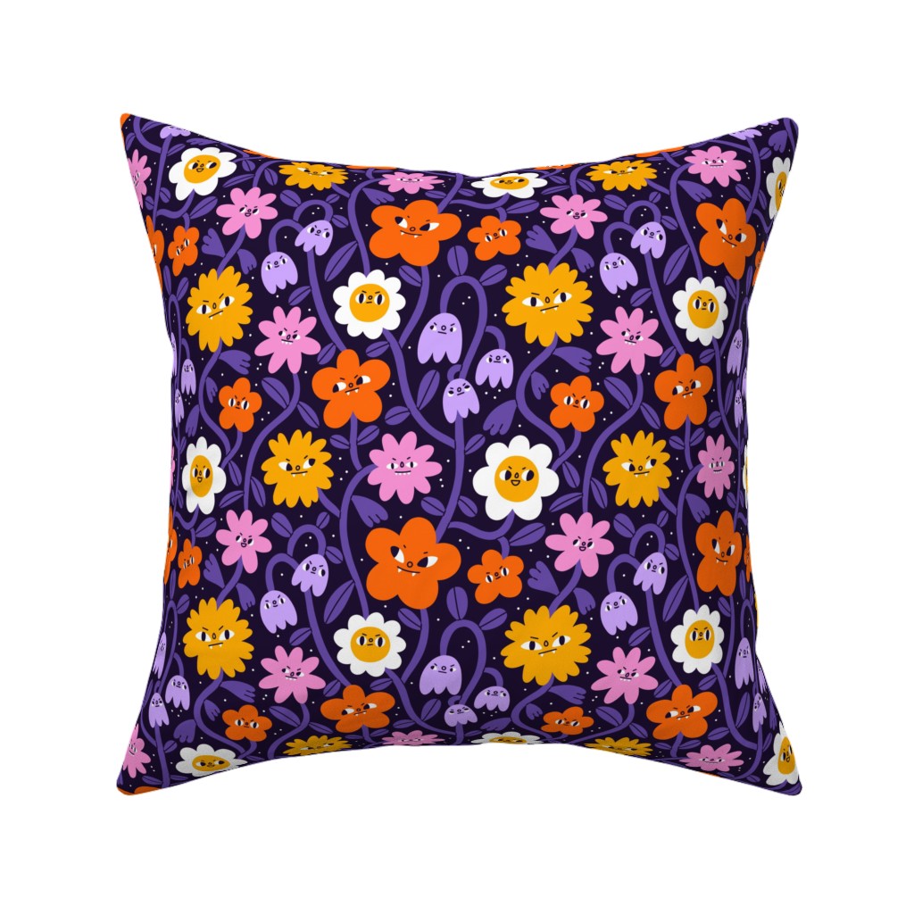 Extremely Wicked, Evil and Vile Halloween Garden - Purple Pillow, Woven, Black, 16x16, Single Sided, Purple