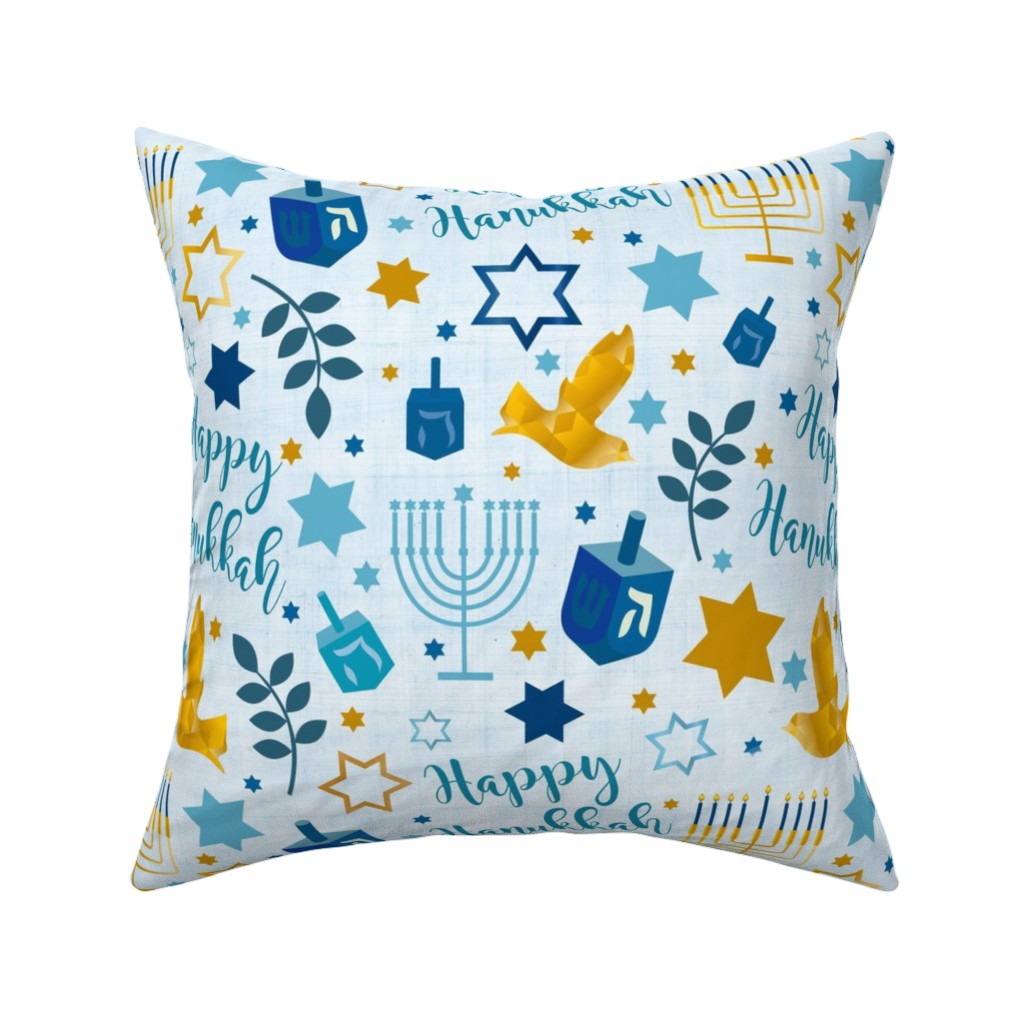 Happy Hanukkah - Multi Pillow, Woven, Black, 16x16, Single Sided, Blue
