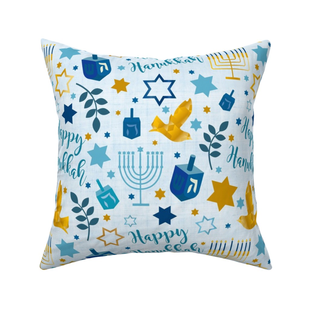 Happy Hanukkah - Multi Pillow, Woven, Black, 16x16, Single Sided, Blue, True Blue