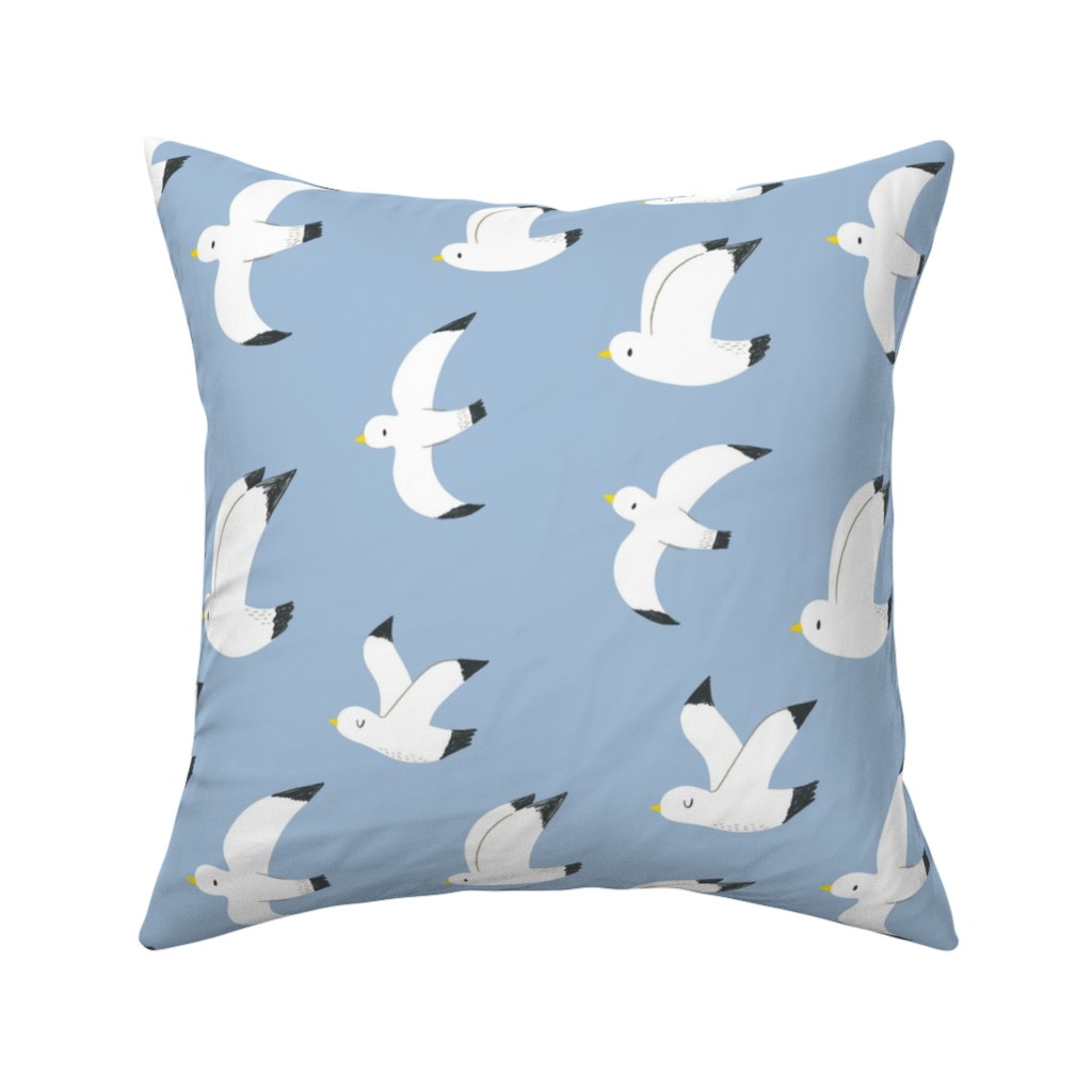 Seagulls in Flight - White on Blue Pillow, Woven, Black, 16x16, Single Sided, Blue, True Blue