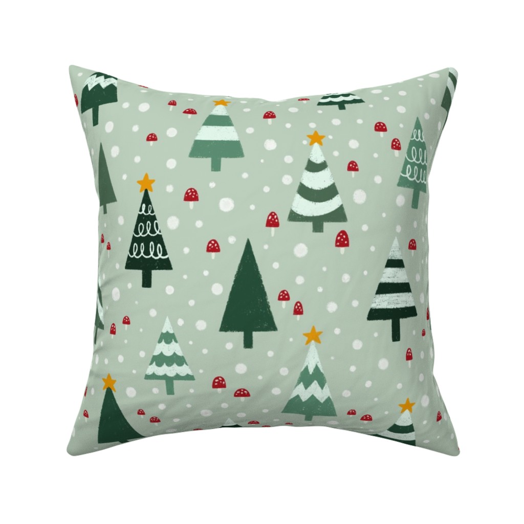 Christmas Forest - Green Pillow, Woven, Black, 16x16, Single Sided, Green