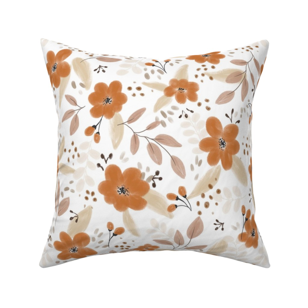 Fall Florals Pillow, Woven, Black, 16x16, Single Sided, Orange, Antique White