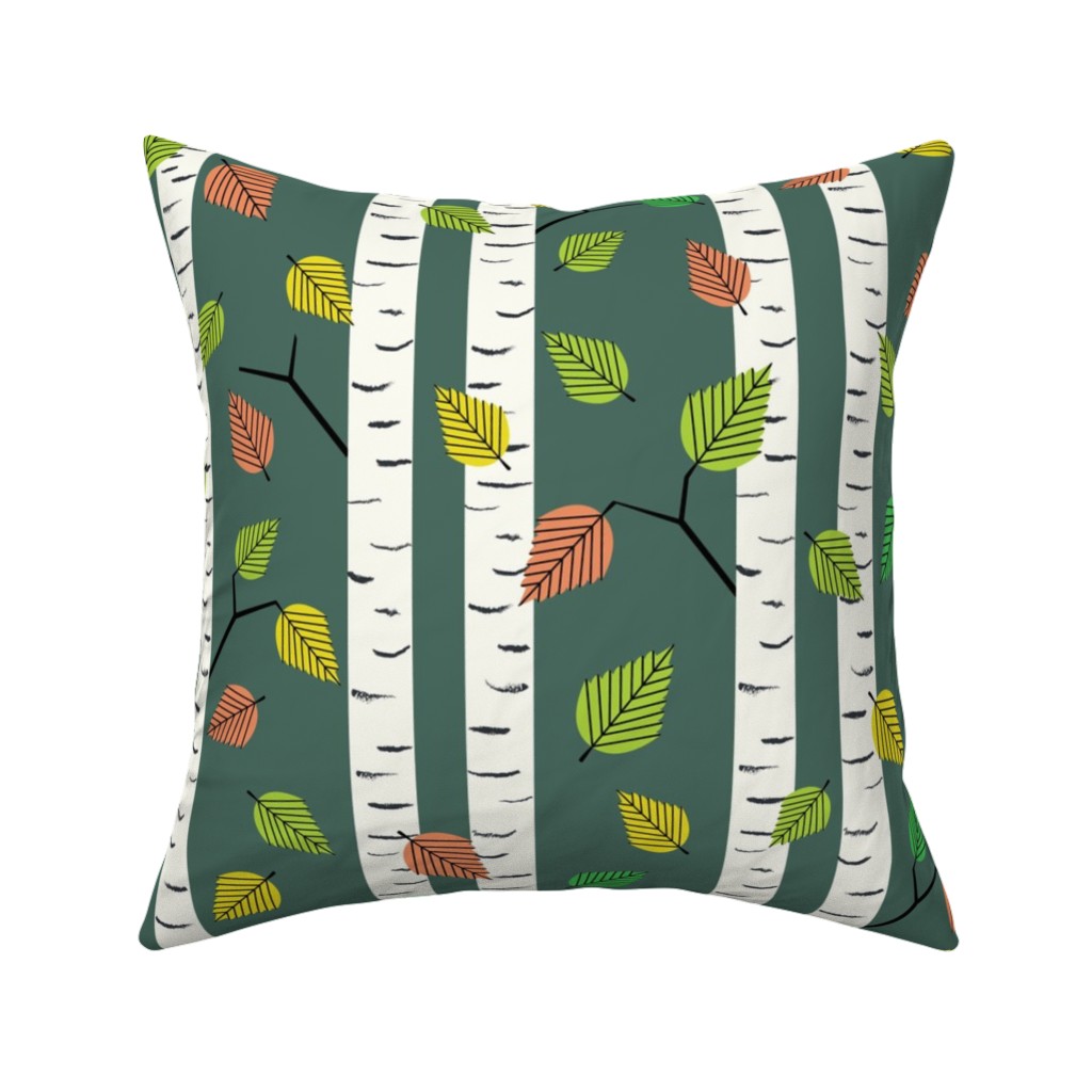 Autumn Birch Forest Pillow, Woven, Black, 16x16, Single Sided, Green