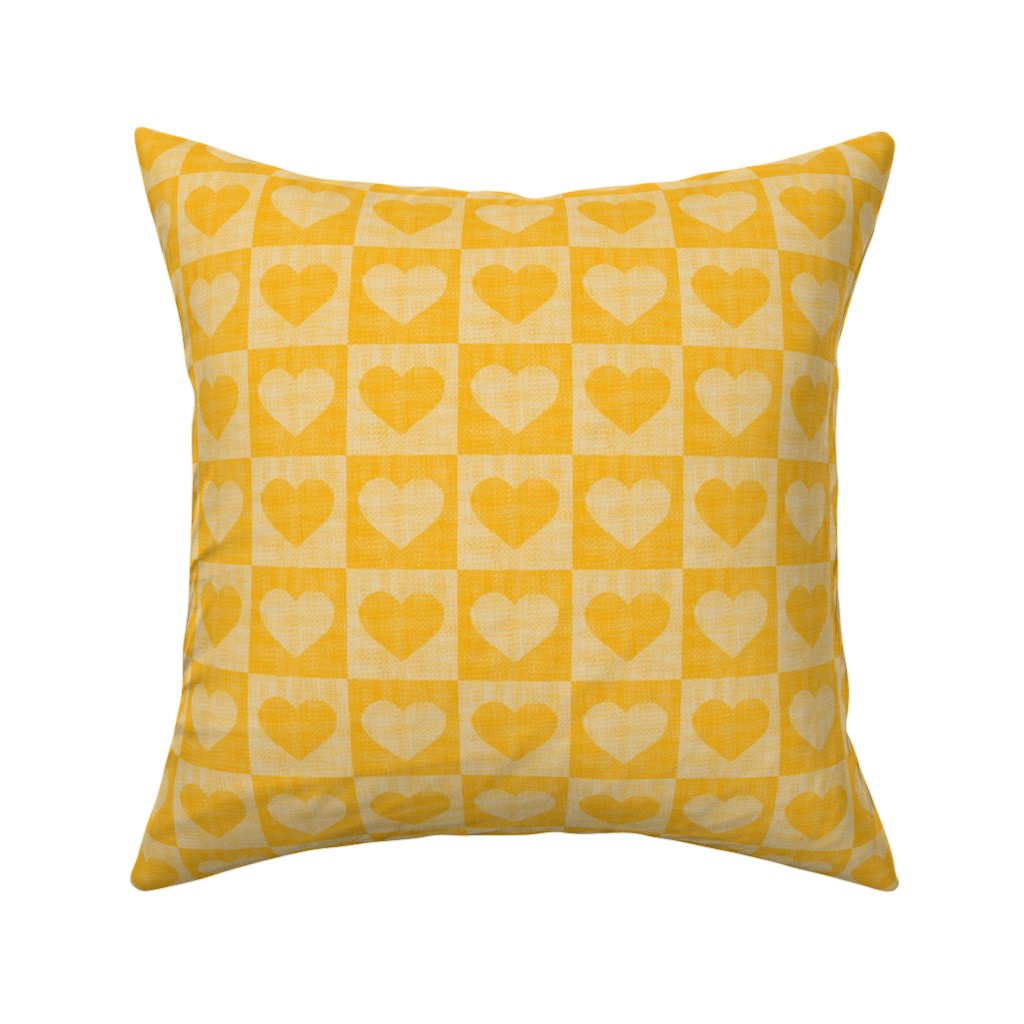 Love Hearts Check - Yellow Pillow, Woven, Black, 16x16, Single Sided, Yellow, Classic Yellow