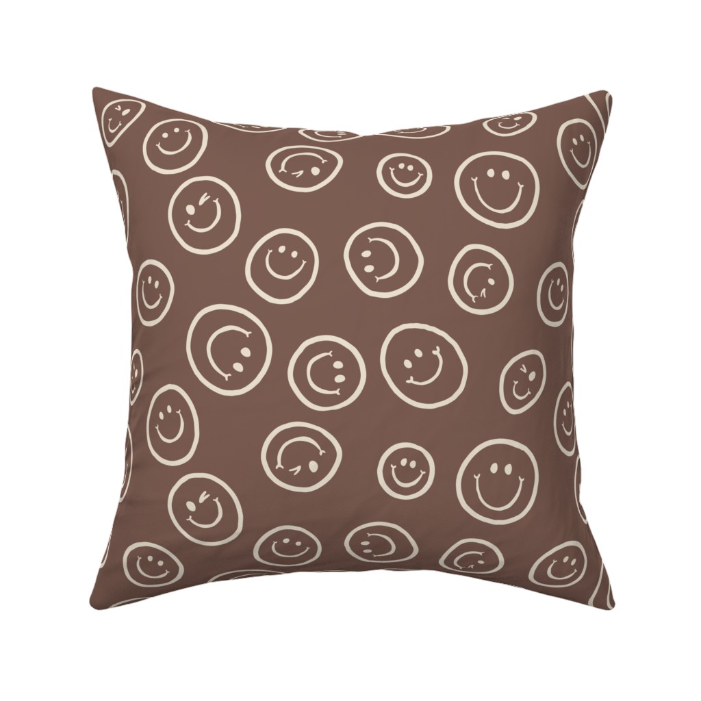 Smiley Winking Faces Pillow, Woven, Black, 16x16, Single Sided, Brown, Milk Chocolate
