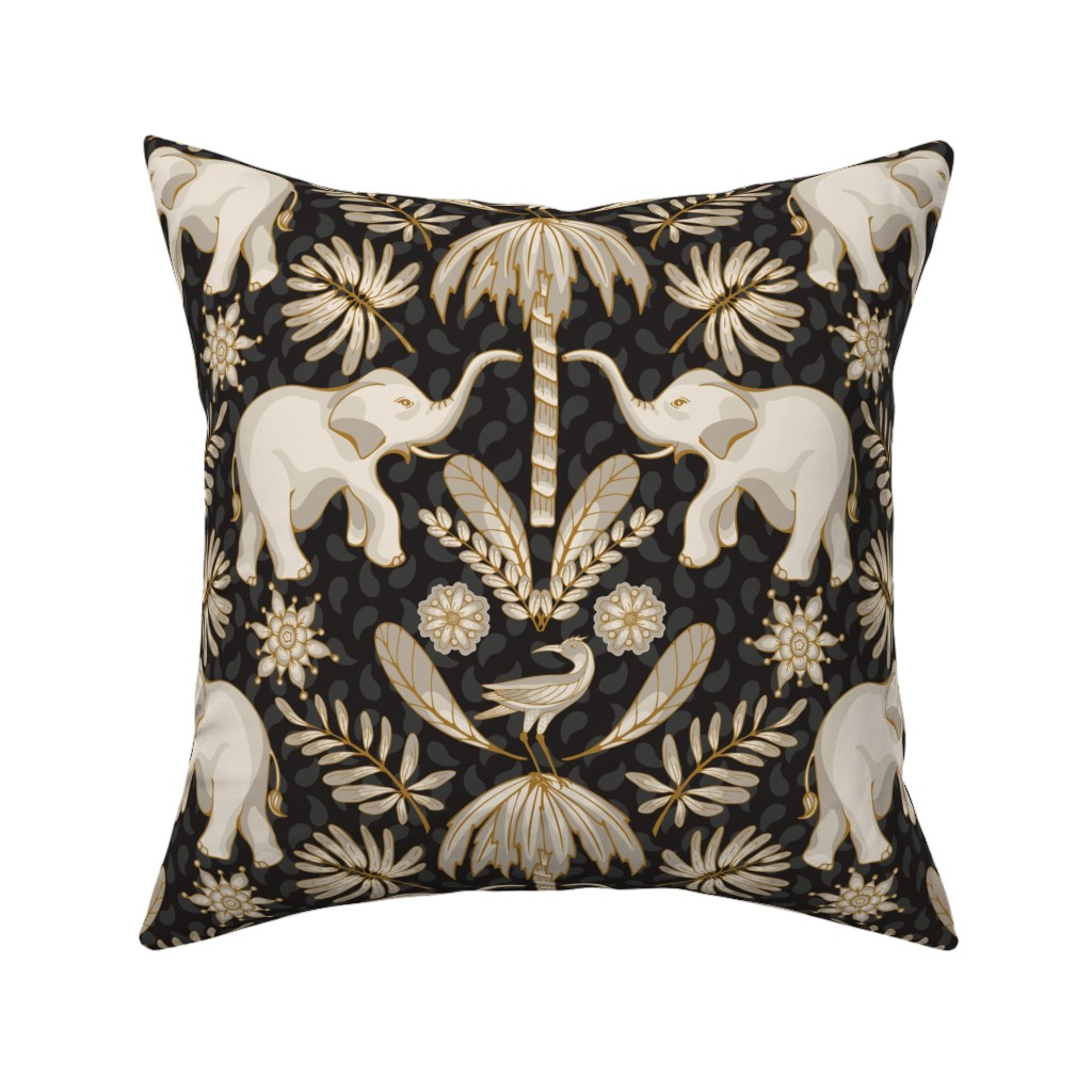 Elephant Love - Neutral on Dark Pillow, Woven, Black, 16x16, Single Sided, Black