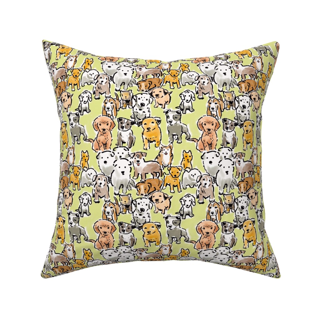 Puppies Pillow, Woven, Black, 16x16, Single Sided, Yellow, Canary