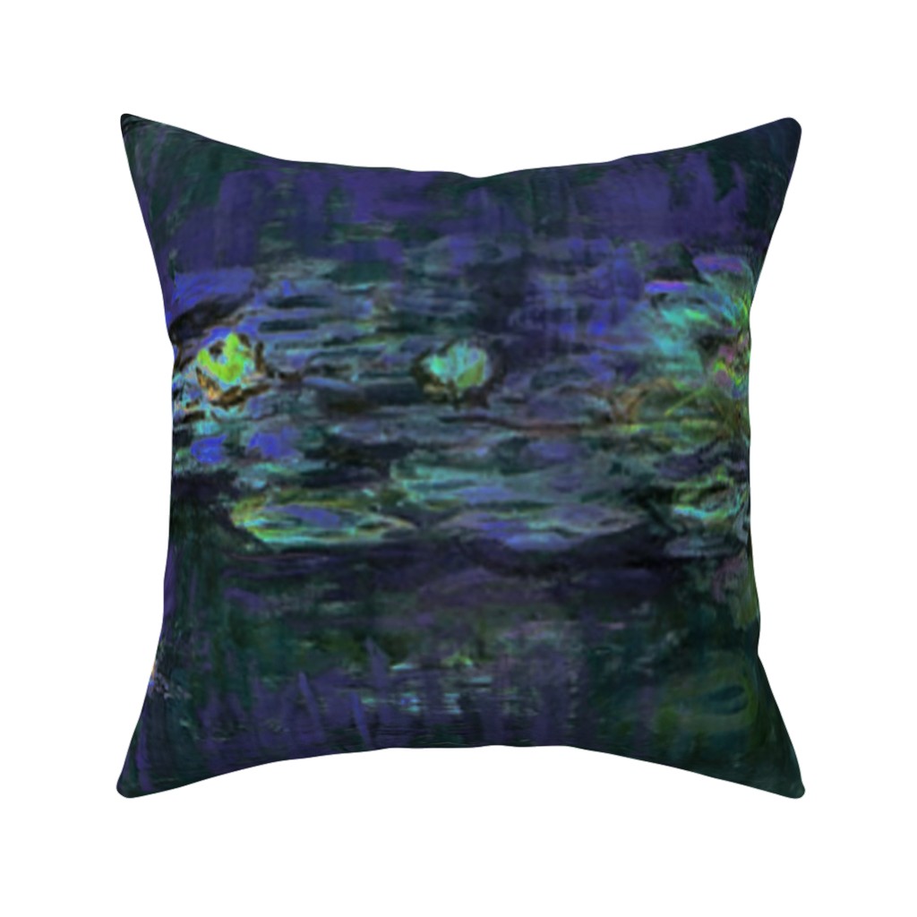 Claude Monet Waterlilies At Night Pillow, Woven, Black, 16x16, Single Sided, Blue