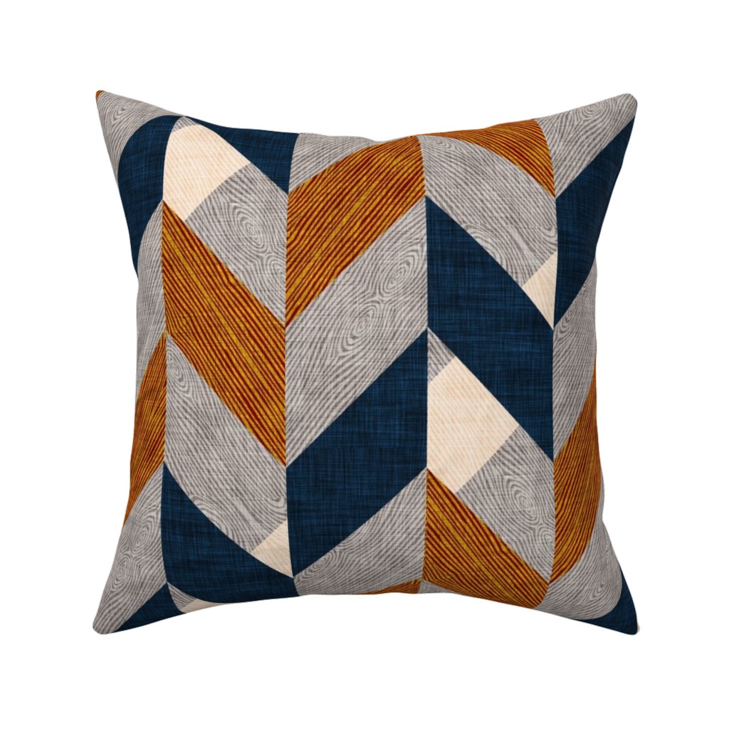 Parquetry - Neutral Pillow, Woven, Black, 16x16, Single Sided, Orange, Orange