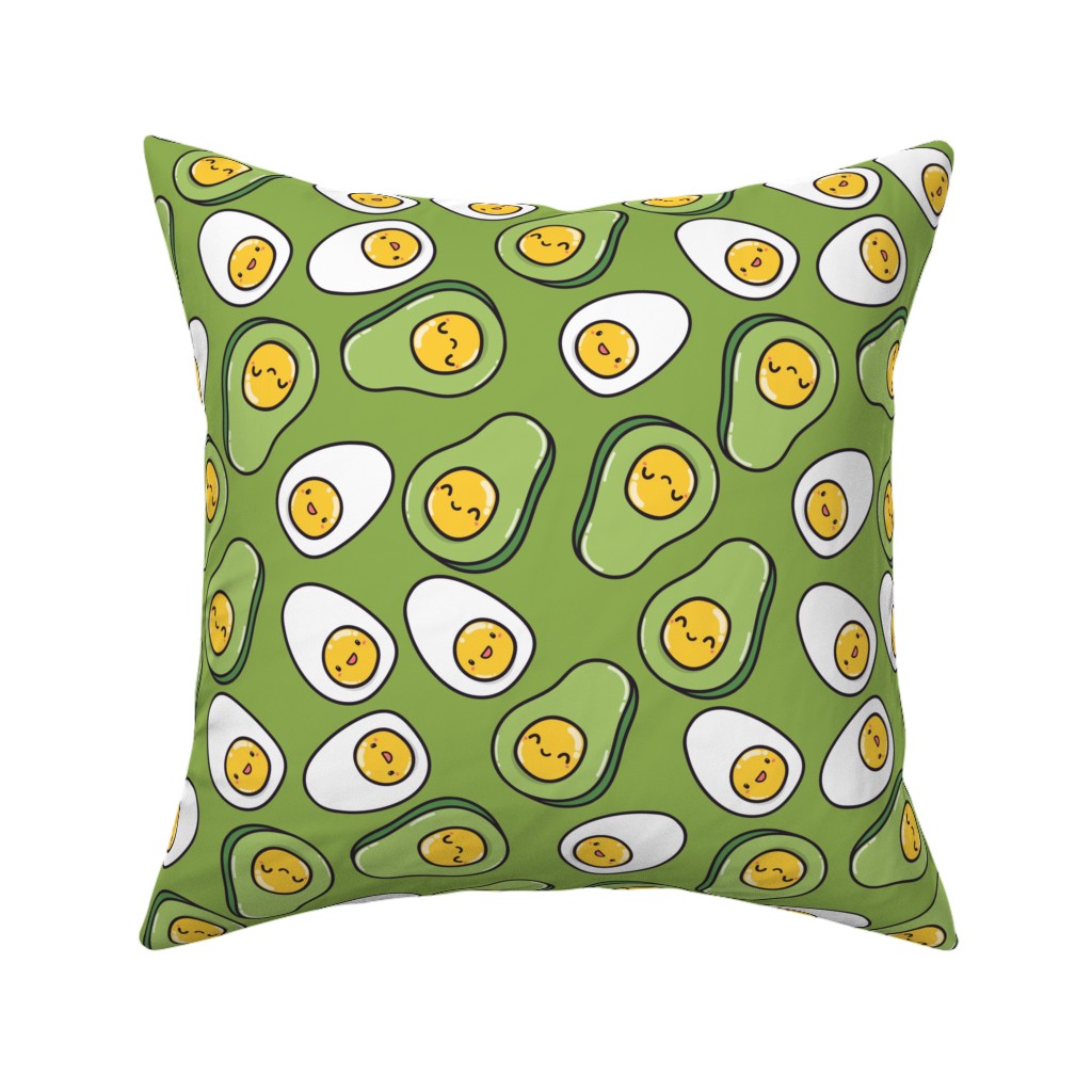 Cute Egg and Avocado - Green Pillow, Woven, Black, 16x16, Single Sided, Green, Classic Green
