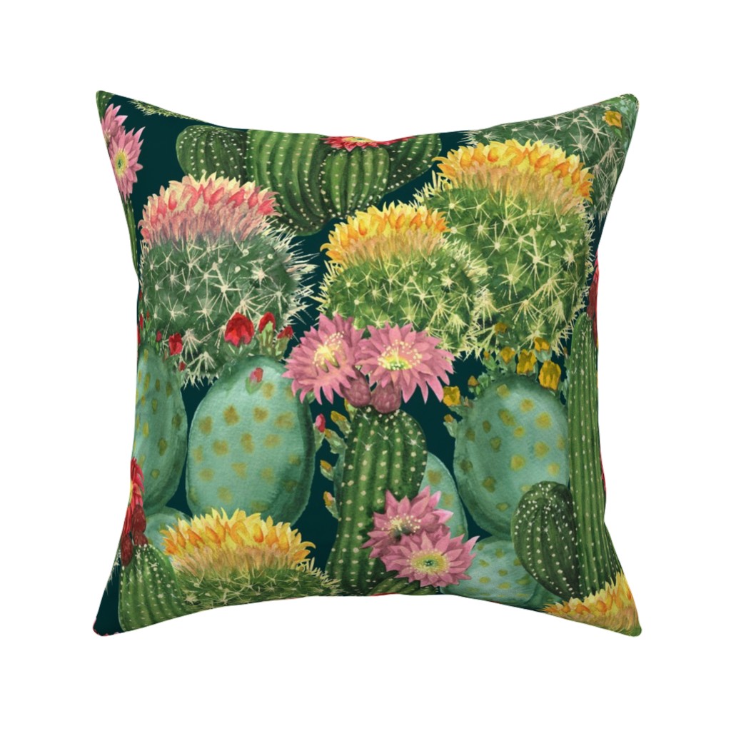 Tropical Cactus Flowers Pillow, Woven, Black, 16x16, Single Sided, Multicolor