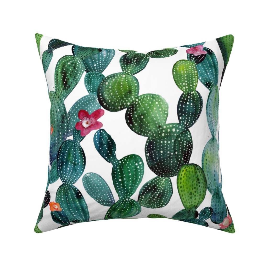 Cactuses - Green Pillow, Woven, Black, 16x16, Single Sided, Green