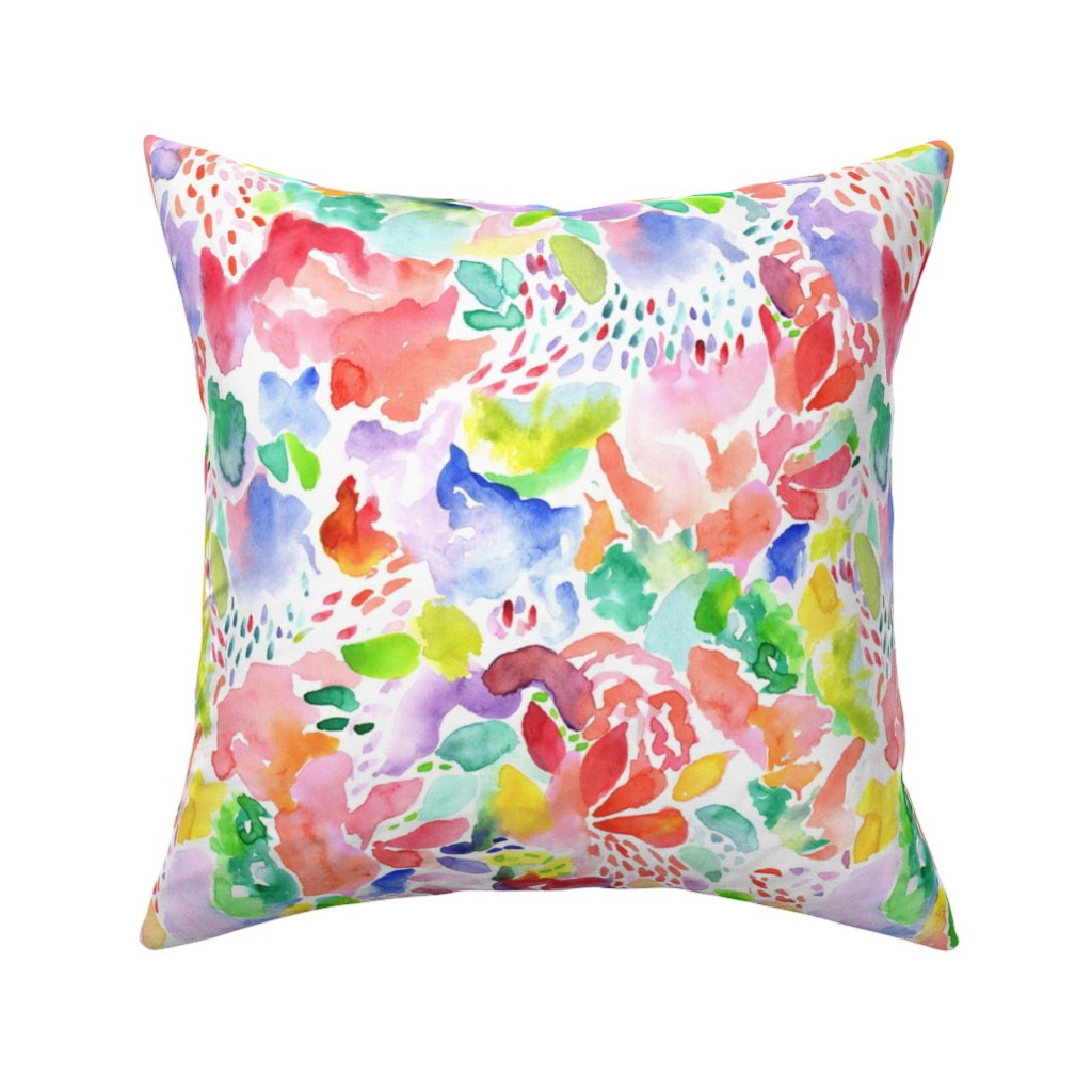 Happy Abstract Watercolor Pillow, Woven, Black, 16x16, Single Sided, Multicolor, Bright Coral