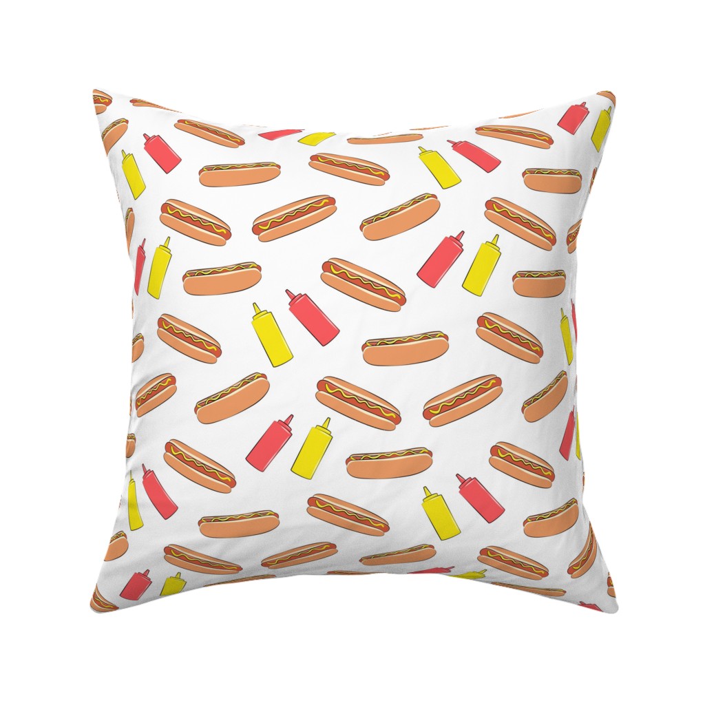 Hot Dogs Ketchup and Mustard - Multicolor Pillow, Woven, Black, 16x16, Single Sided, Beige, Pearl