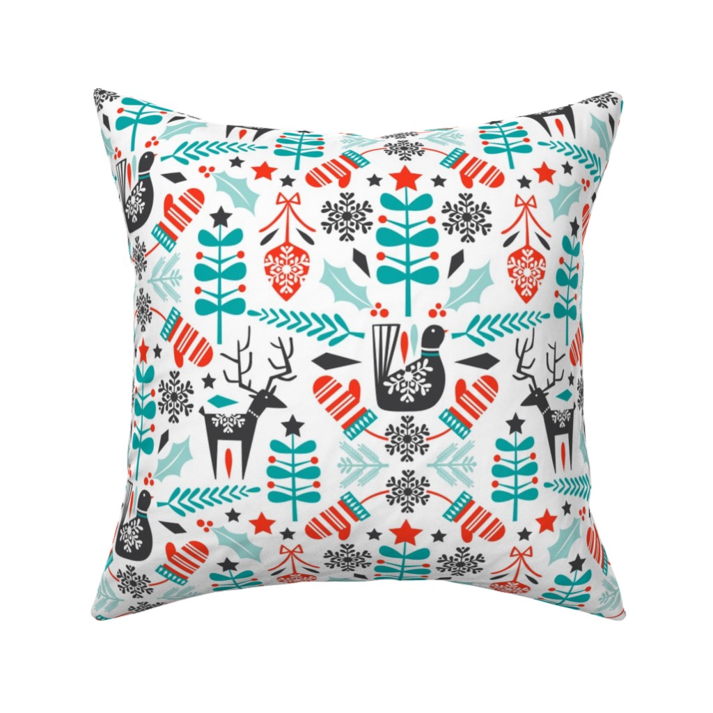 Hygge Folk Art Christmas Pillow, Woven, Black, 16x16, Single Sided, Multicolor