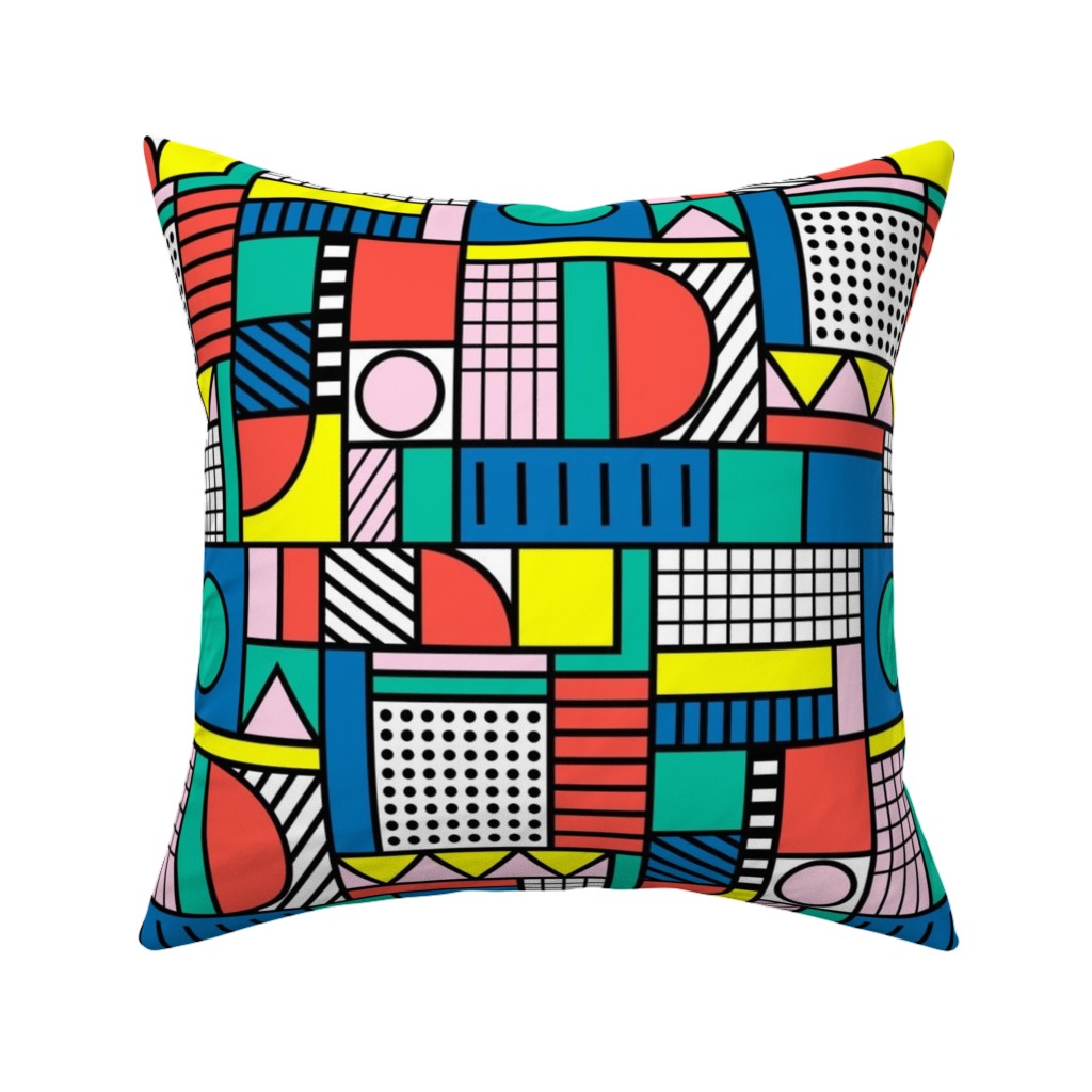 Memphis Color Block Pillow, Woven, Black, 16x16, Single Sided, Multicolor