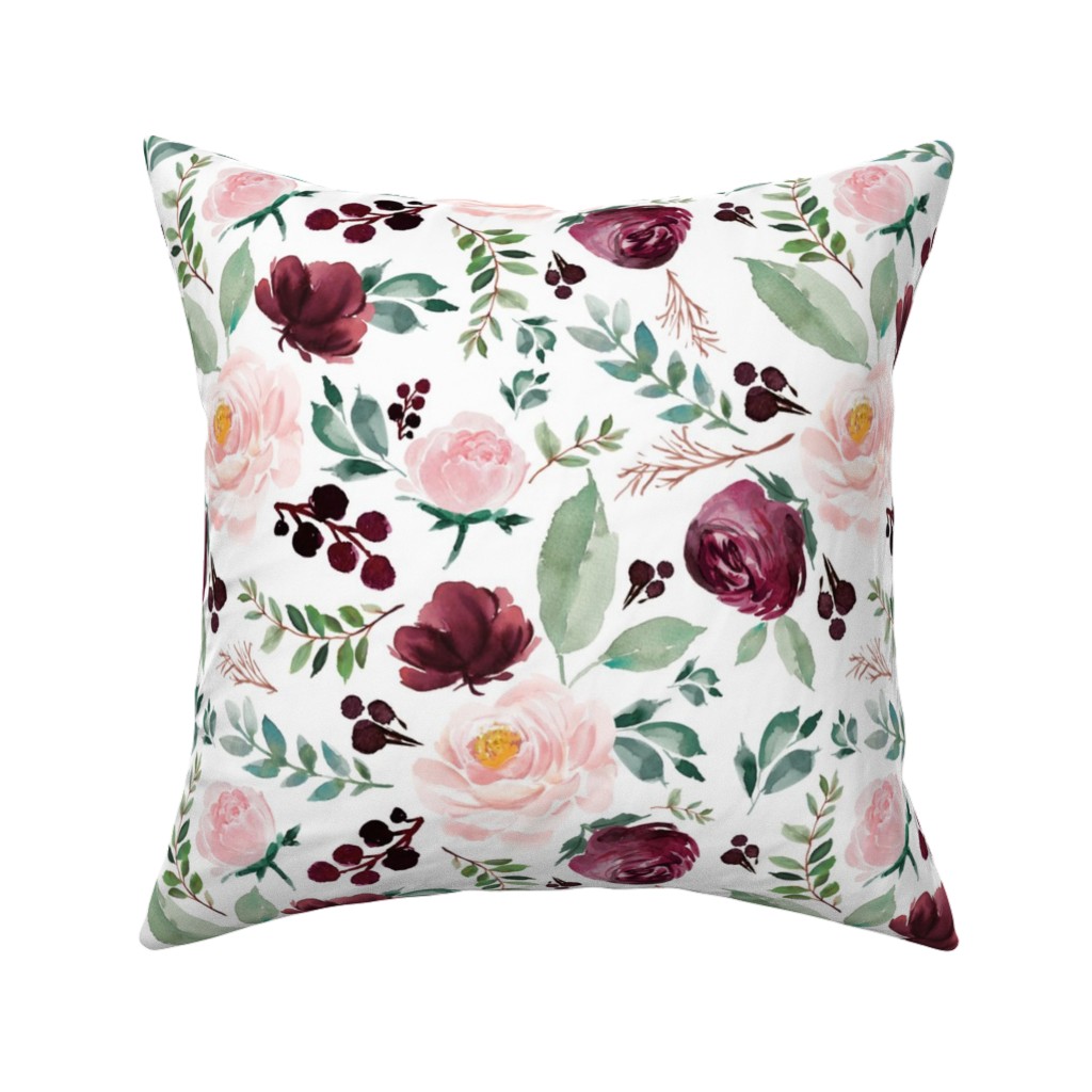 Wild At Heart Florals on White Pillow, Woven, Black, 16x16, Single Sided, Pink